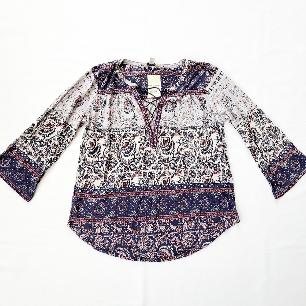 NWT Lucky Brand Boho Lace Up Top